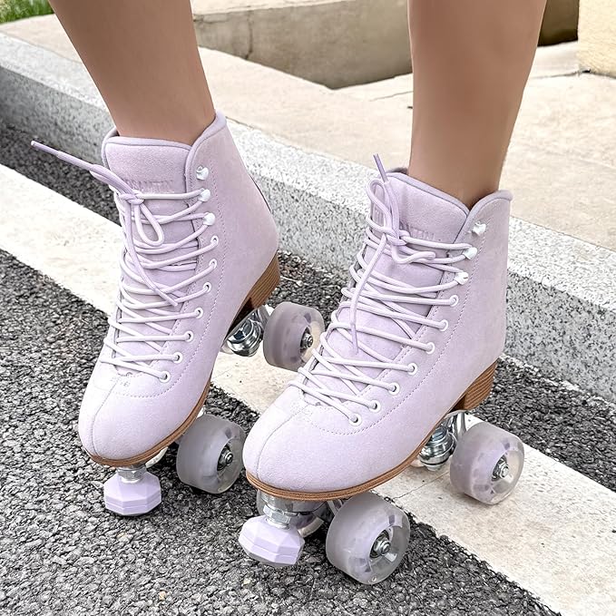 Roller Skates for Women or Men with Height Adjustable Rubber Stoppers Retro Suede Quad Roller Skates for Outdoor and Indoor