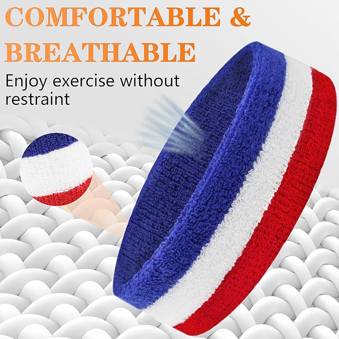 4 Pack Sweatbands Sports Headband for Men and Women, Moisture Wicking Athletic Workout Headband for Running, Tennis, Basketball, Yoga, Gym Stretchy Unisex Sweatband