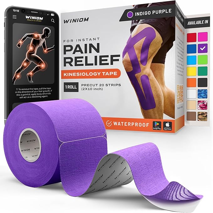 Kinesiology Tape-Incredible Support for Athletic Sports and Recovery + Free Taping Guide - Pre-Cut 2 inch 16.4 feet (Indigo Purple + Free Taping Guide, 1 Pack)