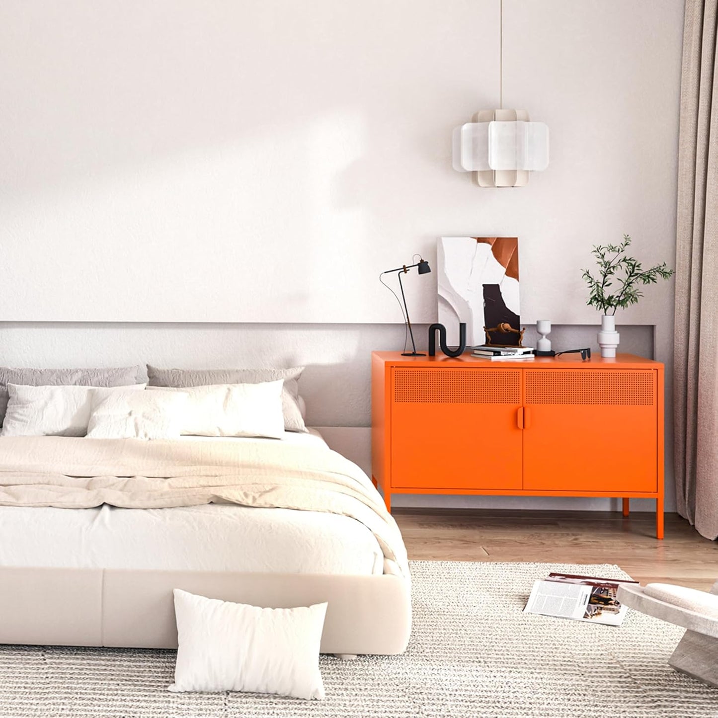 2 Door Accent Cabinet,Orange Metal Storage Cabinet with Adjustable Shelf,2-Tier Shelf,Multipurpose Metal Locker Storage for Office Home,Music Studio (Orange)