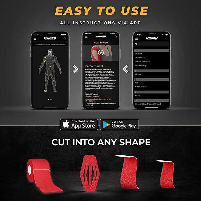 Kinesiology Tape-Incredible Support for Athletic Sports and Recovery + Free Taping Guide - Pre-Cut 2 inch 16.4 feet (Crimson Red + Free Taping Guide, 1 Pack)