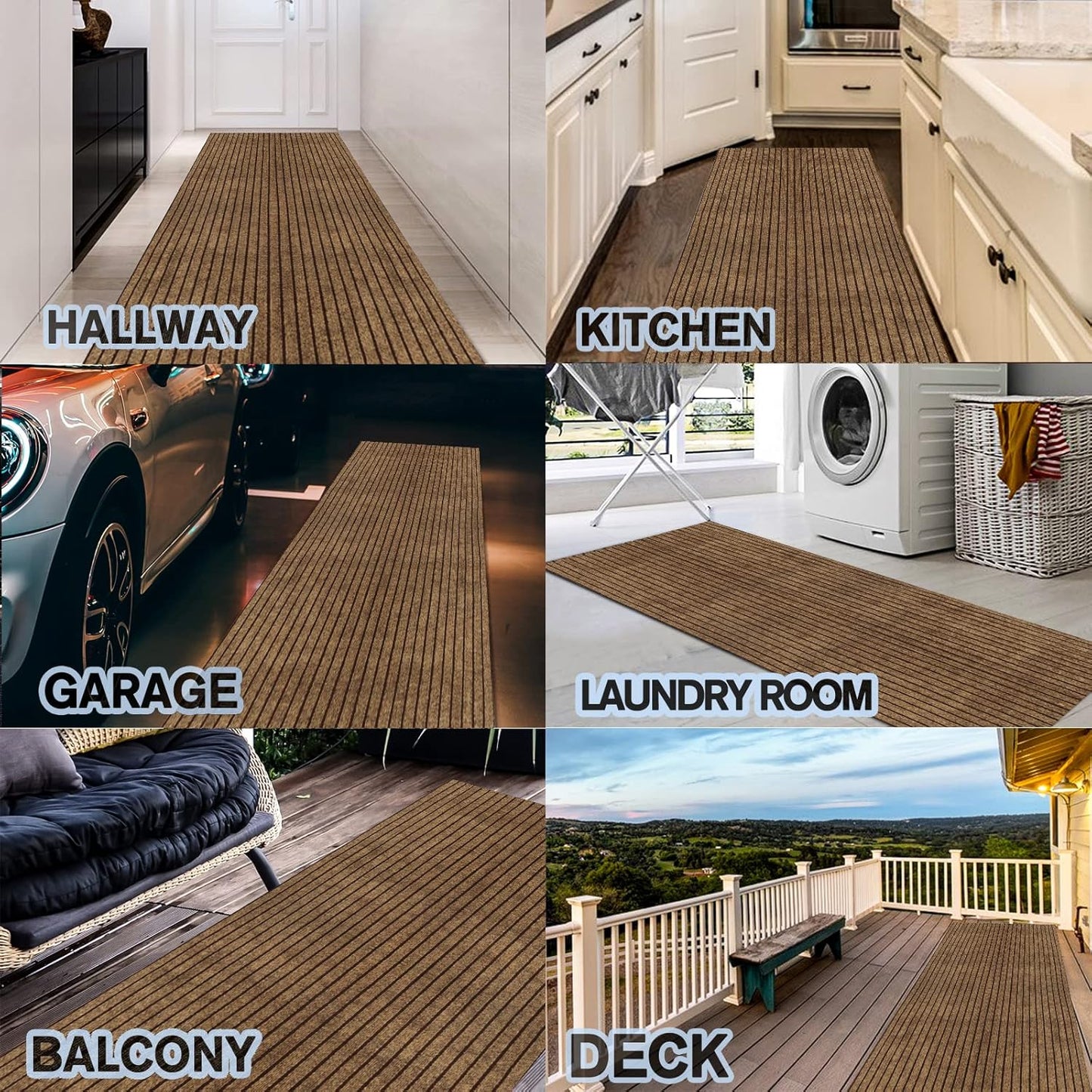Custom Size Backed Non-Slip Area Rugs Runner, Easy Clean, Waterproof Runner Rugs for Hallway Entryway, Kitchen, Laundry, 4FT x 36FT, Brown Stripe