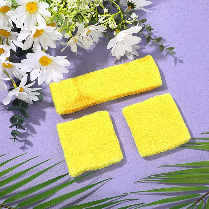3 Pack Neon Sweatbands Sports Wristband and Headband 80s Sweatbands for Party Football Basketball Baseball Soccer