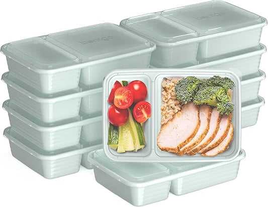 Bentgo 20-Piece Lightweight, Durable, Reusable BPA-Free 2-Compartment Containers - Microwave, Freezer, Dishwasher Safe - Mint