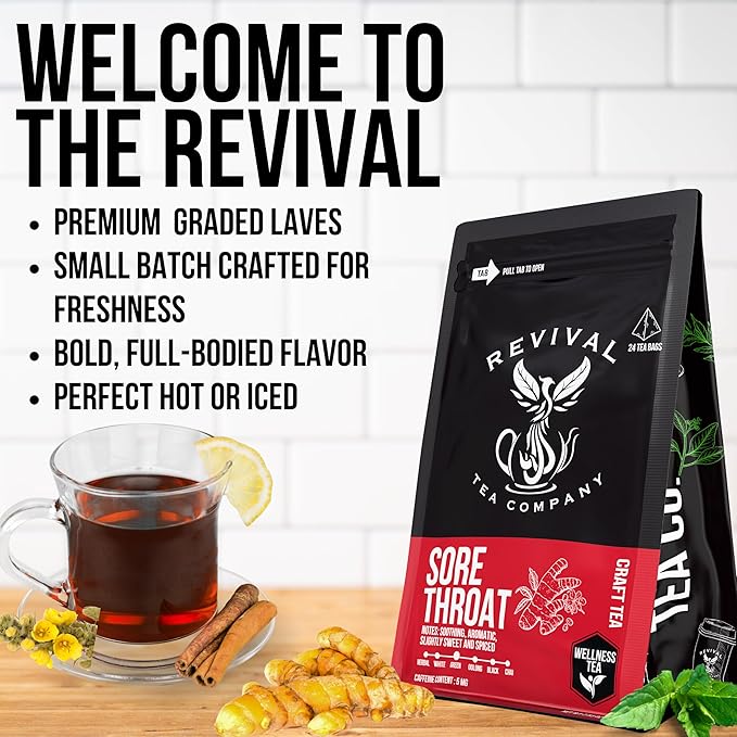 Sore Throat Tea - Wellness Tea Made with Elm Bark, Licorice Root and Marshmallow Root with Herbal and Medicinal Properties - Low Caffeine - 24 Tea Bags