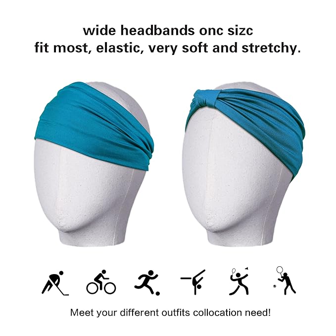 GiLi 6 Pack Wide Headbands for Women Non Slip Soft Elastic Hair Bands Yoga Running Sports Workout Gym Head Wraps, Knotted Cotton Cloth African Turbans Bandana (with 6 Pcs Hair Ties)