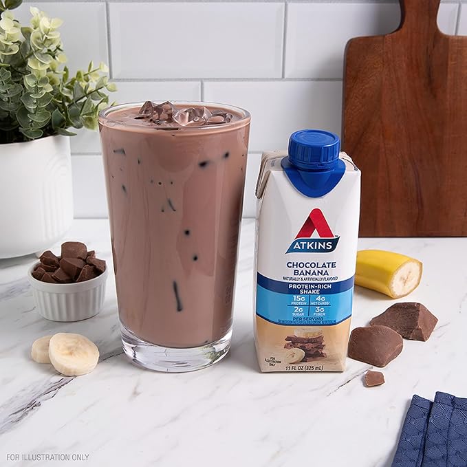 Atkins Chocolate Banana Protein Shake, 15g Protein, Low Glycemic, 4g Net Carb, 2g Sugar, Keto Friendly, 12 Count