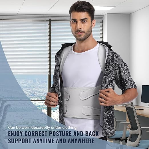 Fit Geno Back Brace Posture Corrector for Men & Women: Shoulder Straightener Adjustable Full Back Support Pain Relief - Scoliosis Hunchback Spine Corrector (Small), Gray