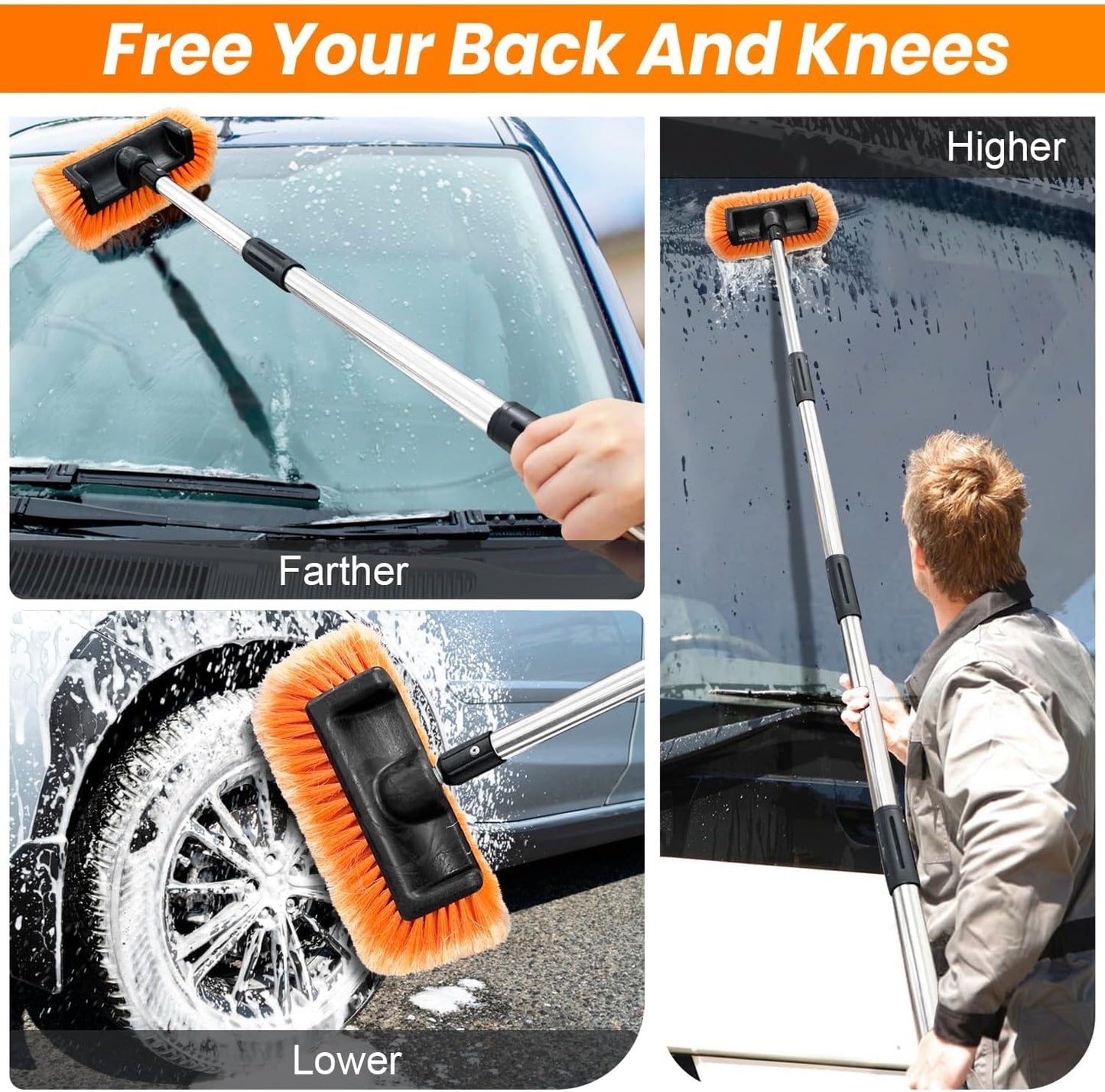 65" Car Wash Brush with Extension Pole, Car Wash 12" Dip Soft Five-Sided Brush, No Scratch Car Cleaning Brush Supplies for RV Boat Truck SUV, House Siding, Snow