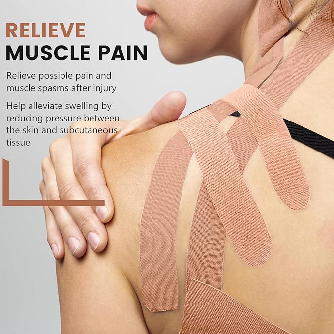 60PCS Precut Kinesiology Tape Strips, 2 inch x 10 inch Athletic Tape, Kinetic Tape, Elastic Muscle Tape, Sports Tape, Knee Tape for Exercise and Daily Use - Skin Color