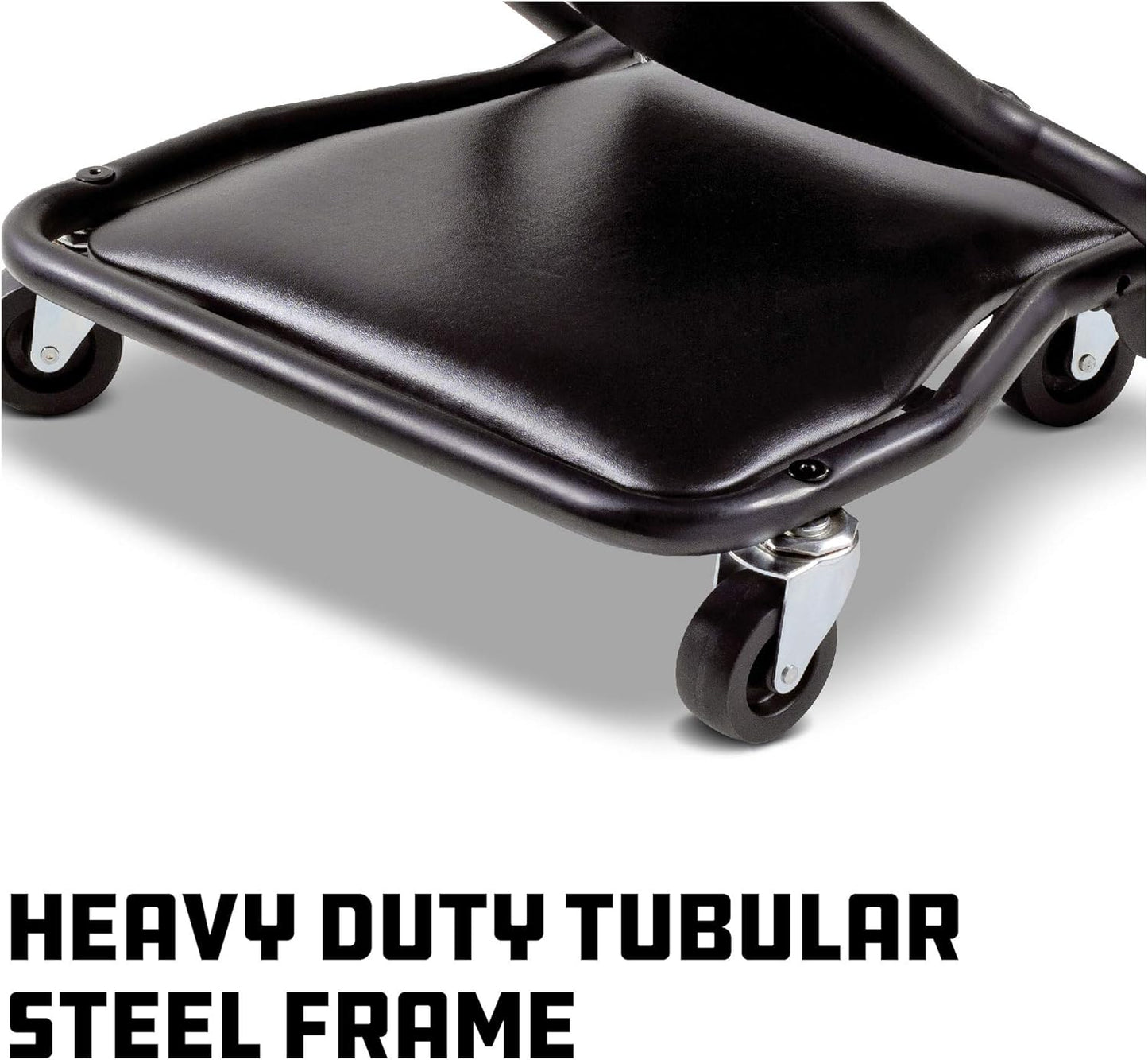 Powerbuilt 42-Inch Triplex Folding Creeper, Rolling Seat, and Brake Stool, All-in-One Adjustable Roller Garage Chair, Lay Down or Sit, Black 620469