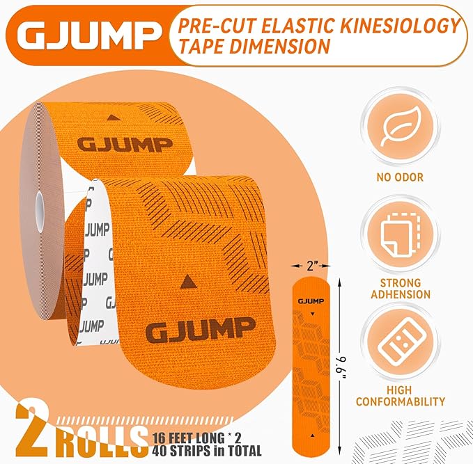 Kinesiology Tape, Original Cotton Elastic Athletic Tape for Muscle Strain Relief & Joint Support, 40 Count Precut Strips 2 Rolls, Waterproof & Breathable Sports Tape for Support and Recovery