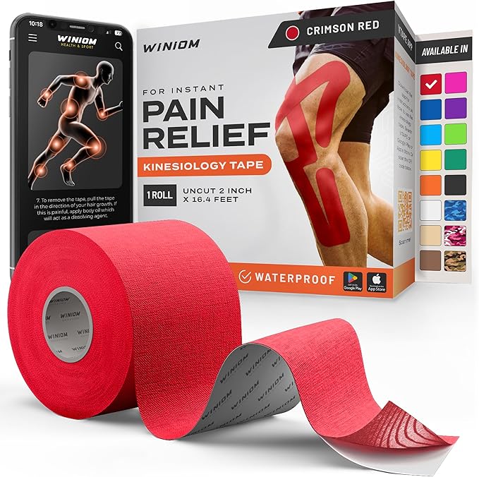 Kinesiology Tape-Incredible Support for Athletic Sports and Recovery+Free Taping Guide-Uncut 2 inch 16.4 feet Roll (Crimson Red + Free Taping Guide, Pack of 1)
