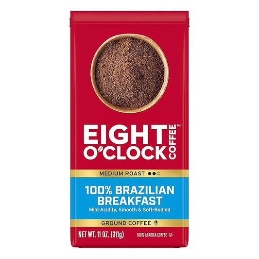 Eight O'Clock Coffee 100% Brazilian Breakfast Ground Coffee, Medium Roast, 11 Ounce (Pack of 1)