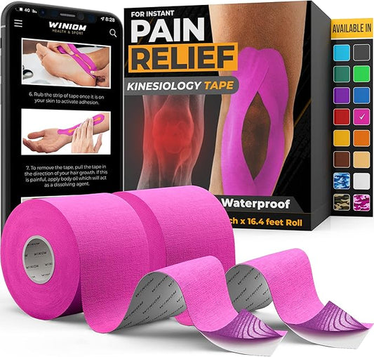 Kinesiology Tape-Incredible Support for Athletic Sports and Recovery+Free Taping Guide-Uncut 2 inch 16.4 feet Roll (Wild Pink, Pack of 2)