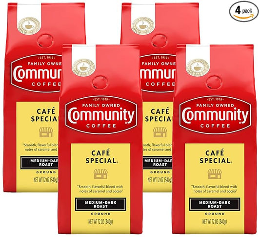 Community Coffee Café Special Blend, Medium Dark Roast Ground Coffee, 12 Ounce Bag (Pack of 4)