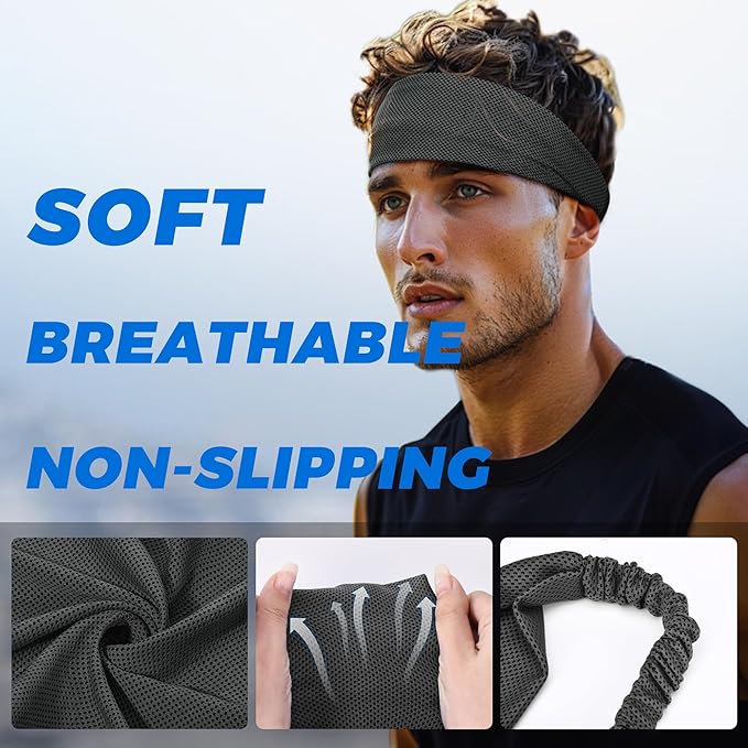 Sukeen Cooling Headband for Men Women, Instant Cooling Running Headband, Sweat Headbands for Workout, Sports Headbands for Yoga, Golf, Gym, Camping, Tennis, 20 inches