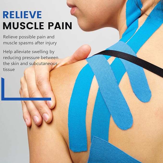 5 Rolls Kinesiology Tape, 2 inch x 16.4 Feet Waterproof Athletic Tape, Uncut Kinetic Tape, Muscle Tape, Sports Tape, Knee Tape for Exercise and Daily Use - Blue