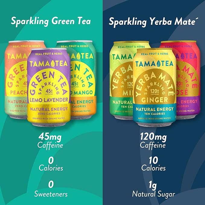 Tama Tea Sugar-Free Sparkling Green Tea, Mango – Organic & Naturally Energizing – Zero Calories, Zero Carbs, Non-GMO – Antioxidant-Rich with 45mg Natural Caffeine – 12 oz Cans (12-Pack)
