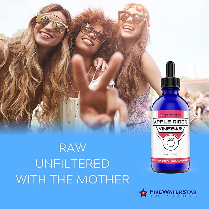 FWS Apple Cider Vinegar - Apple Flavored ACV Supplement Drops - Organic, Non-GMO, Vegan, Keto - with Mother - Easy to Swallow Daily Vinegar - Supports Overall Health and Digestion - 4oz