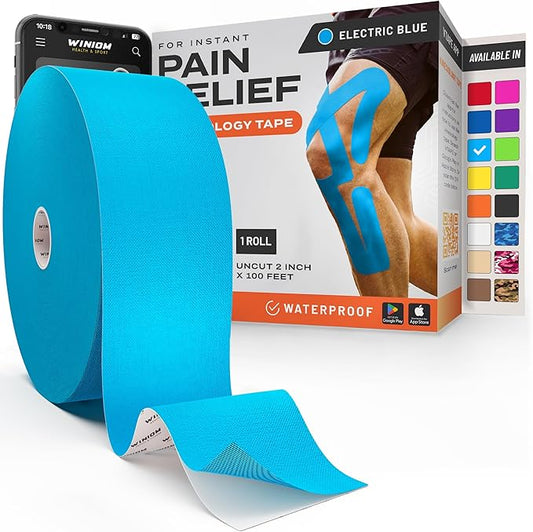 Kinesiology Tape-Incredible Support for Athletic Sports and Recovery + Free Taping Guide-Uncut 2 inch 100 feet Roll (Electric Blue + Free Taping Guide, Pack of 1)