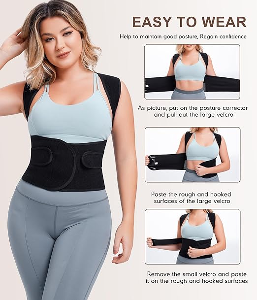 URSEXYLY Back Brace Posture Corrector for Women Adjustable Shoulder Straightener Full Back Support Upper and Lower Back Pain Relief,Spine Back Straightener Posture Corrector (Black, XX-Large)