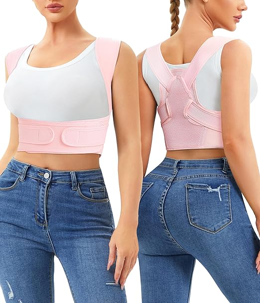 URSEXYLY Posture Corrector for Women and Men Adjustable Upper Back Brace Breathable Spine Support-Neck, Shoulder, Clavicle, Back Relief (XL/2XL, Pink)