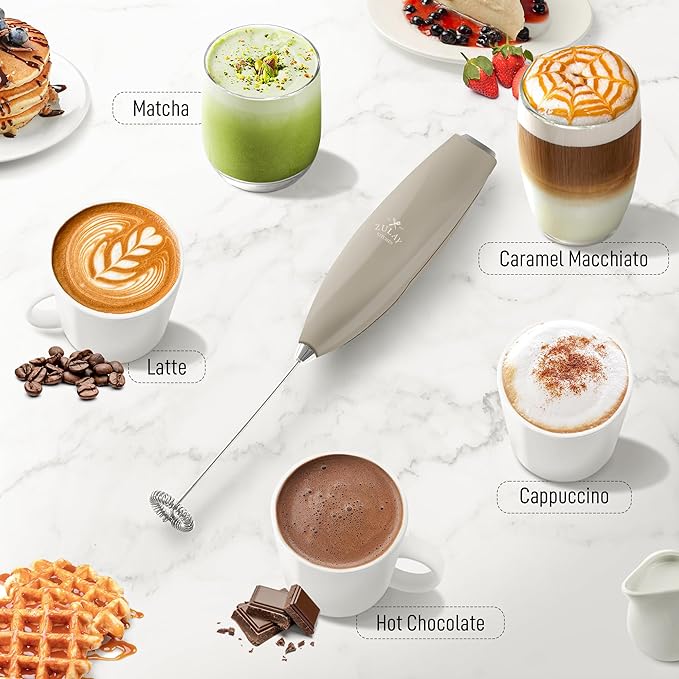 Zulay Powerful Milk Frother for Coffee with Upgraded Titanium Motor - Handheld Frother Electric Whisk, Milk Foamer, Mini Mixer & Coffee Blender Frother for Frappe, Latte, Matcha, No Stand - Gray