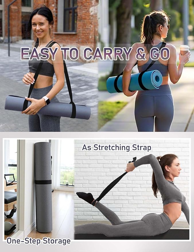 MRZZATA Yoga Mat Carrier Strap Long - Adjustable Thick and Wide Strap for Carrying Mat or Stretching, Black