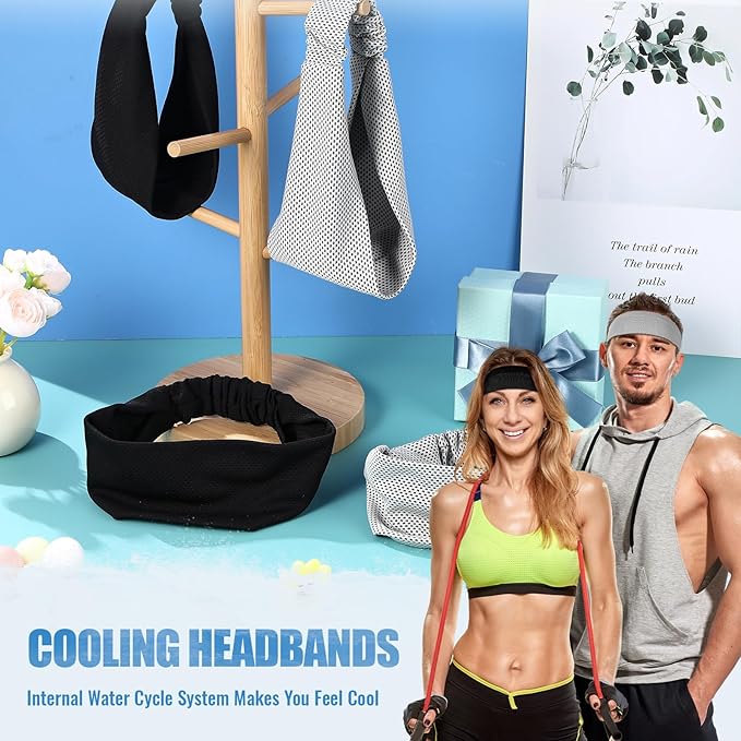 Coume 4 Pcs Cooling Headbands for Women Men Sweat Absorbing Headbands Stretchy Sports Hair Bands for Running, Yoga, Golf, Camping, Biking, Tennis