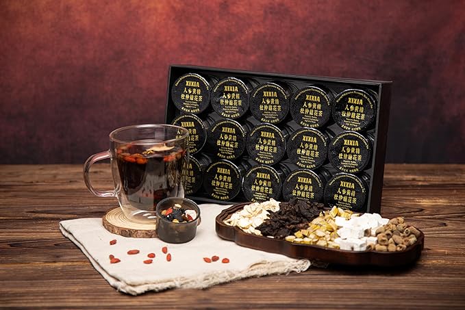 Ginseng Polygonatum Eucommia Male Flower Tea, 16 Ingredients Organic Natural Formula Kidney Tea, 500g/Box Ginseng Six Treasure Aid Root Kidney Men's Herbal Tea (30 cans/1Box)