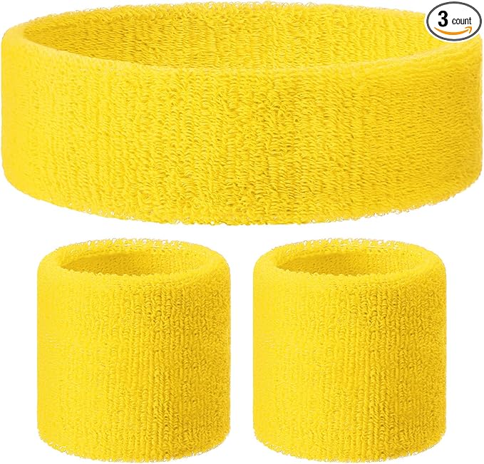 3 Pack Neon Sweatbands Sports Wristband and Headband 80s Sweatbands for Party Football Basketball Baseball Soccer