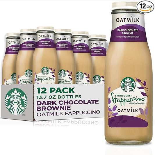 Starbucks Oatmilk Frappuccino, Coffee Drink, Dark Chocolate Brownie Oat Milk, 13.7 fl oz Bottles, Iced Coffee (Pack of 12)