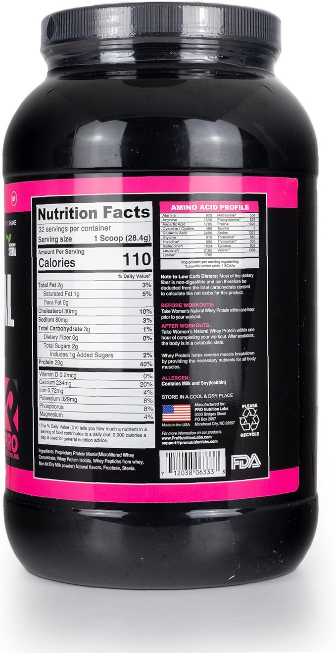 Whey Protein Powder for Women Vanilla Powder - Low Carb Gluten-Free Grass-Fed rBGH-Free - Supports Weight Loss - Natural Stevia Sweetened Protein Shake, 20g (Creamy Vanilla, 2lb)