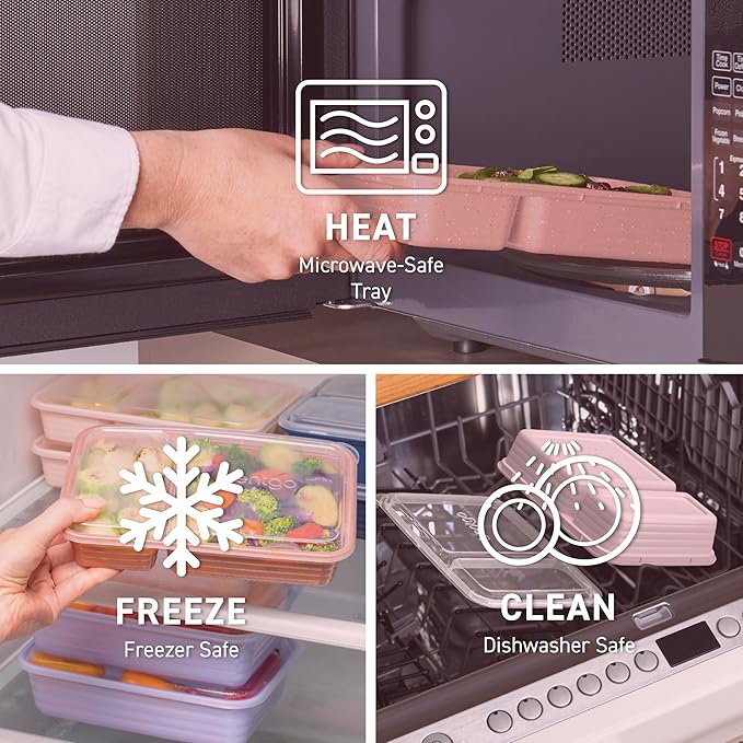 Bentgo 20-Piece Glitter Lightweight, Durable, Reusable BPA-Free 2-Compartment Containers - Microwave, Freezer, Dishwasher Safe (Glitter Garden Edition - Sweet Pea Glitter)