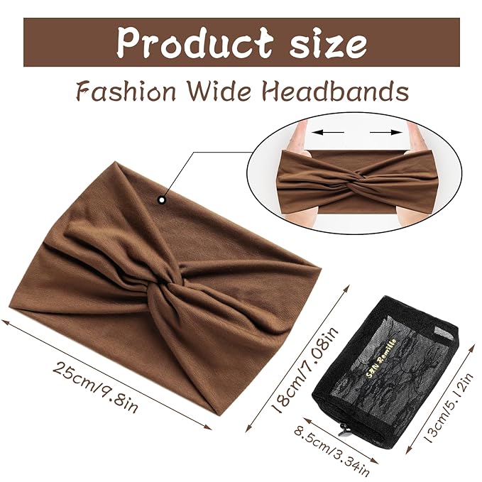 S&N Remille Wide Headbands for Women, Large Hairband, Elastic Non-Slip Headband Twist Knotted Accessories, Yoga Workout Vintage Hair 3 Pack (Colour-8)