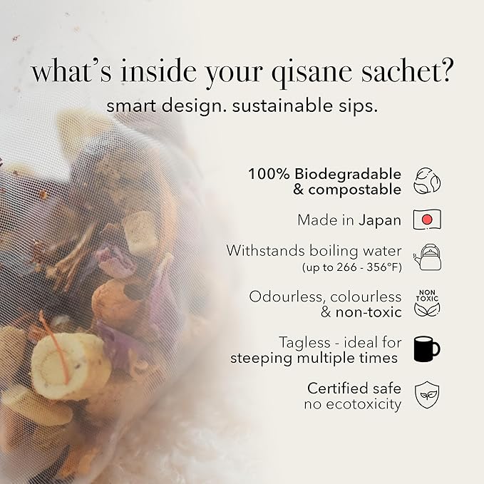 qìsane Cordyceps Tea Bags with Dried Rose Buds - Adaptogenic Cordyceps Mushroom Flowers, Dried Roses, Astragalus Root & Codonopsis Root Helps Boost Qi & Balance Body & Spirit - 10 sachets (~30 cups)