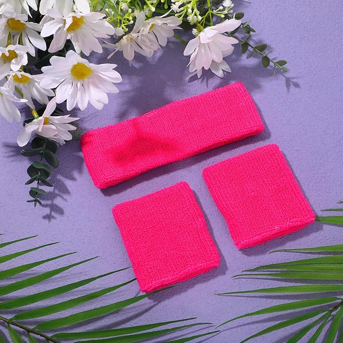 3 Pack Neon Sweatbands Sports Wristband and Headband 80s Sweatbands for Party Football Basketball Baseball Soccer