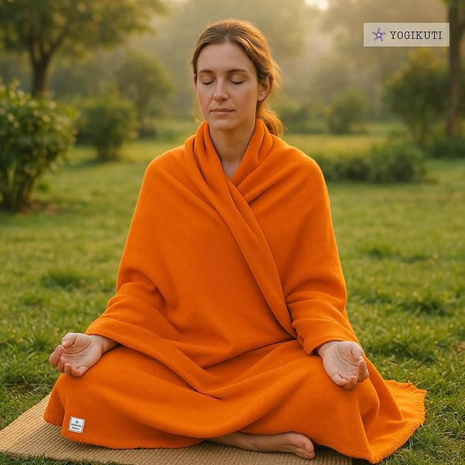 Yogikuti Iyengar Cotton Yoga Blanket Set of One – Thick Handwoven Yoga Blankets for Restorative Yoga, Meditation & Pranayama – Premium Cotton Yoga Blanket for Support & Comfort in Pranayama (Orange)