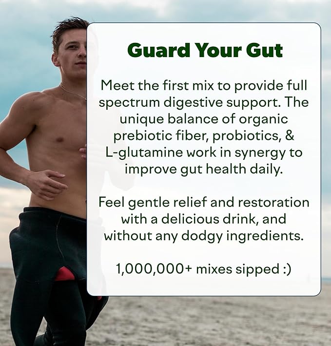 Feel Goods Gut Guardian, Organic Fiber, Probiotic & Prebiotic Powder, Sugar Free, Herbs for Bloat, Gut Health Support, Digestive Health for Men & Women, Non GMO, Vegan, Strawberry Kiwi, 30 Servings
