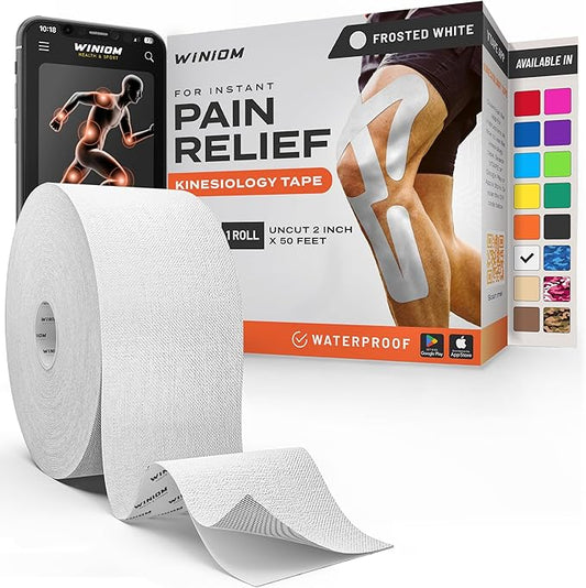 Kinesiology Tape-Incredible Support for Athletic Sports and Recovery + Free Taping Guide-Uncut 2 inch 50 feet Roll (Frosted White + Free Taping Guide, Pack of 1)