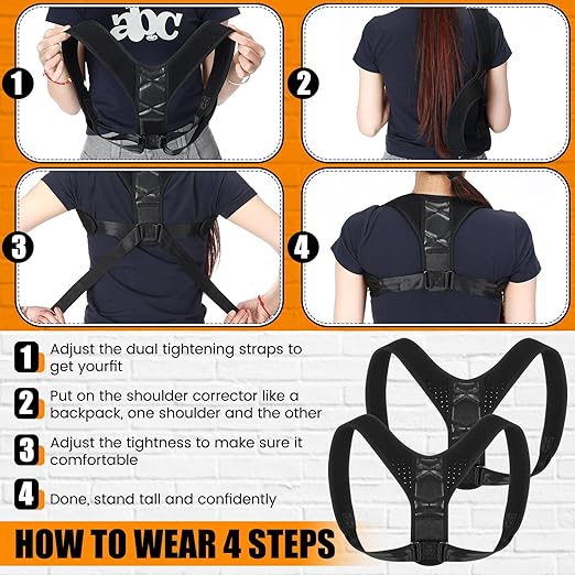 TrelaCo 2 Pack Posture Corrector Adjustable Upper Back Brace Back Straightener Back Corrector for Men, Posture Strap Back Support for Women, Shoulder Neck Effectively, One Size Fits Most, Black
