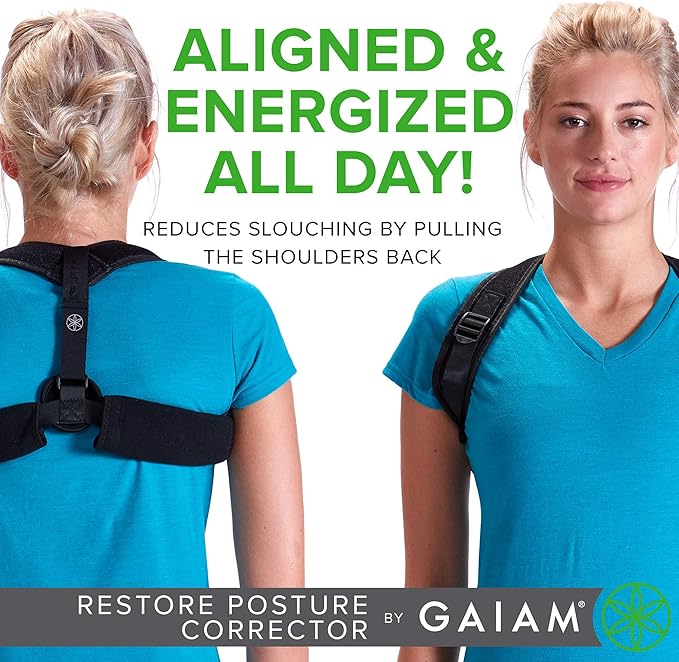 Gaiam Restore Posture Corrector for Women & Men - Back Straightener Adjustable Straps Compact Brace Support for Clavicle, Neck, Shoulder, Invisible Pain Relief