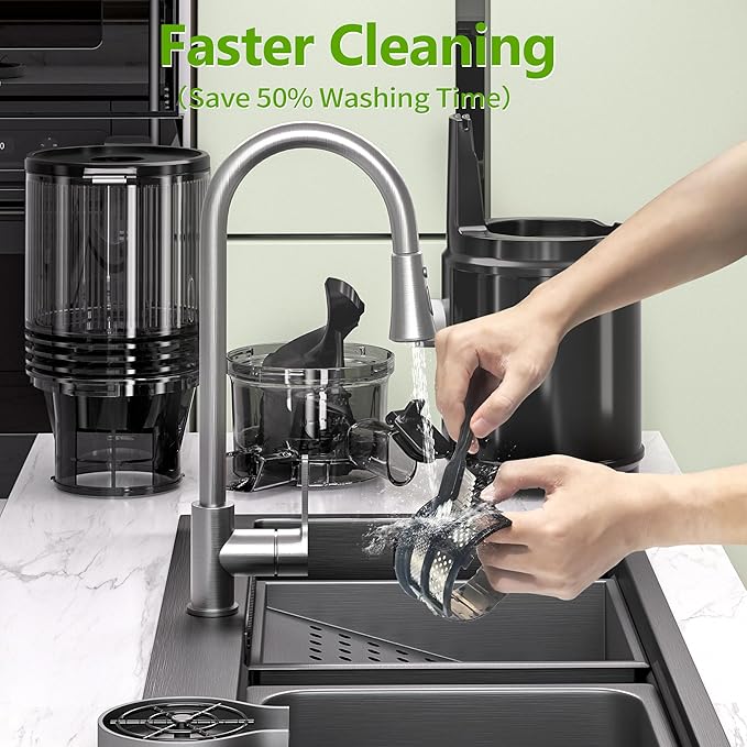 Cold Press Juicer – Hands-Free Electric Masticating Juicer Machine with 6.5" Large Feed Chute, 350W Masticating Juicer Machine For More Juice, Less Pulp, High Juice Yield – Easy Cleanup & Assembly