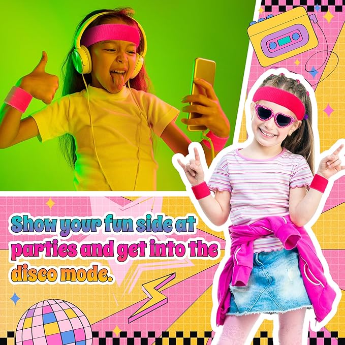 3 Pack Neon Sweatbands Sports Wristband and Headband 80s Sweatbands for Party Football Basketball Baseball Soccer
