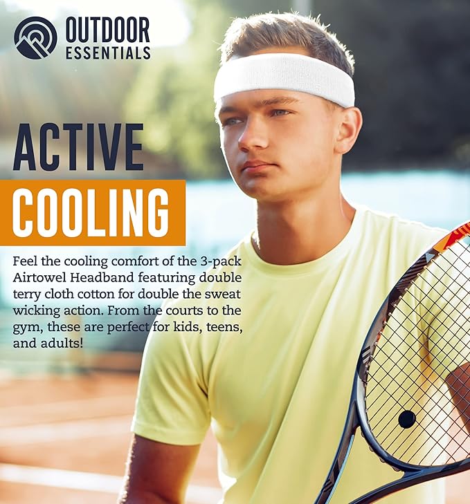 OutdoorEssentials Sweatbands & Wristbands - Wrist Sweat Bands Headbands for Men & Women - Multipack Terry Cloth Headbands or Wrist Bands for Working Out, Tennis, Basketball, Football, Gymnastics