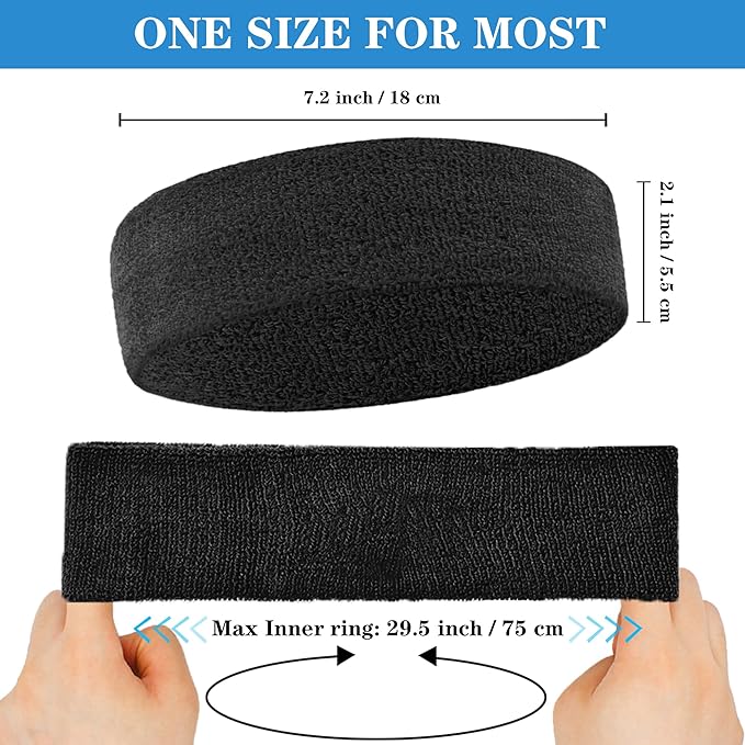 4 Pack Sweatbands Sports Headband for Men and Women, Moisture Wicking Athletic Workout Headband for Running, Tennis, Basketball, Yoga, Gym Stretchy Unisex Sweatband