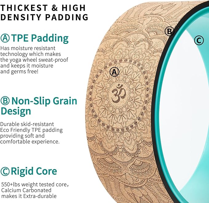 Yoga Wheel for Stretching & Flexibility to Help Back Aches & Tension, Deep Tissue Muscle Massage. Back Roller Wheel with Extra Cushion, Wider & Thickest Foam, Stretches and Strengthens Core Muscles