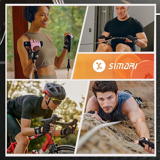 SIMARI Breathable Workout Gloves for Men Women, Padded Weight Lifting Gloves with Wrist Wraps Support, Full Palm Protection, Grip for Gym Training, Fitness, Weightlifting, Exercise Fingerless Black