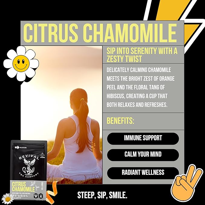 Revival Tea Company Citrus Chamomile Tea - Herbal Tea Blend of Chamomile Flowers and Orange Peel - Caffeine Free - 24 Tea Bags